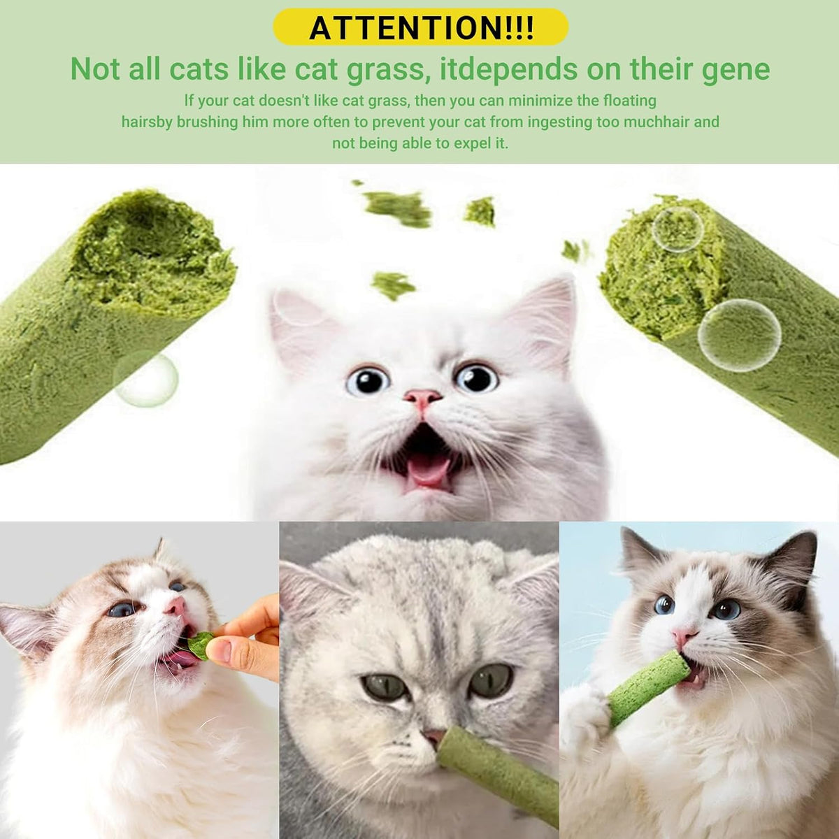 SKY-TOUCH 16 Pieces Cat Grass Treats for Cats, Edible Cat Chew Sticks Toys, Natural Dried Treats Snacks for Hairball Removal&Teeth Cleaning, Light Green - Increase Appetite,100g - 7
