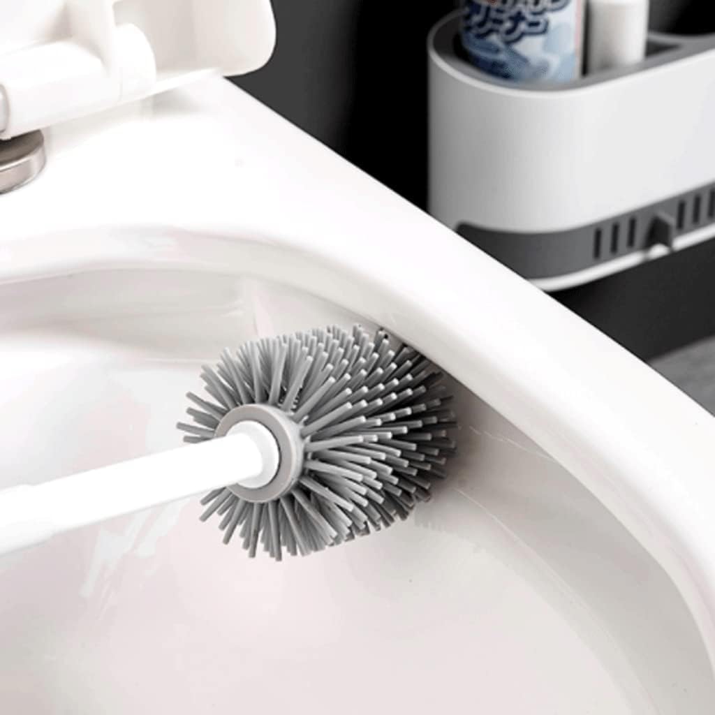 SKY-TOUCH Toilet Brush and Holder, Wall-Mounted and Floor-Standing Dual Purpose Bowl Cleaning Brush with Extra Long Handle Ventilated, Nylon Bristles, Easy Keep Clean - 5