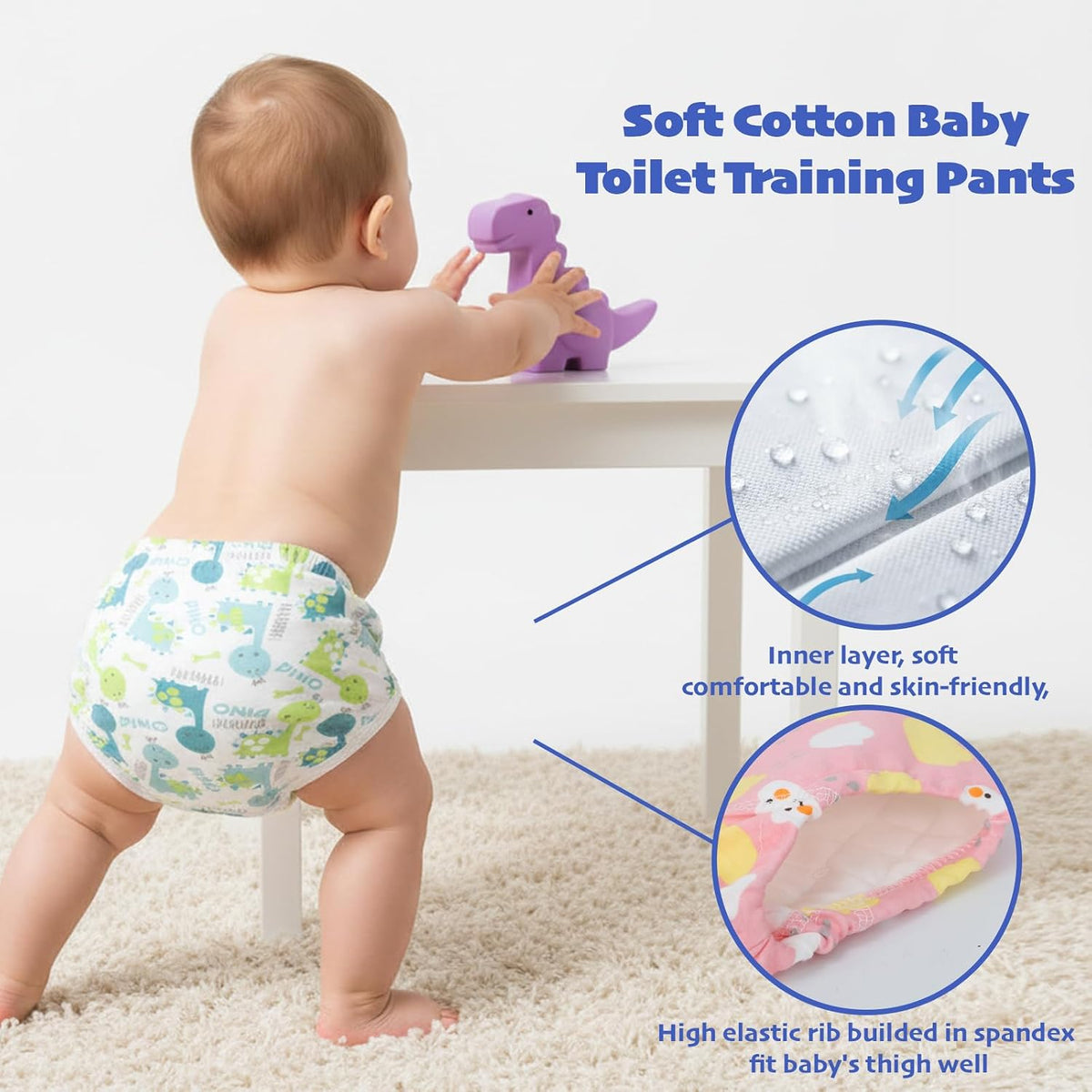 SKY-TOUCH 5PCS Baby Potty Training Pants Cotton, Soft Breathable Potty Training Underwear for 1-3 Years, Highly Absorbent Reusable Diapers for Baby Boys & Girls (L, Boy 13-20kg) - 2