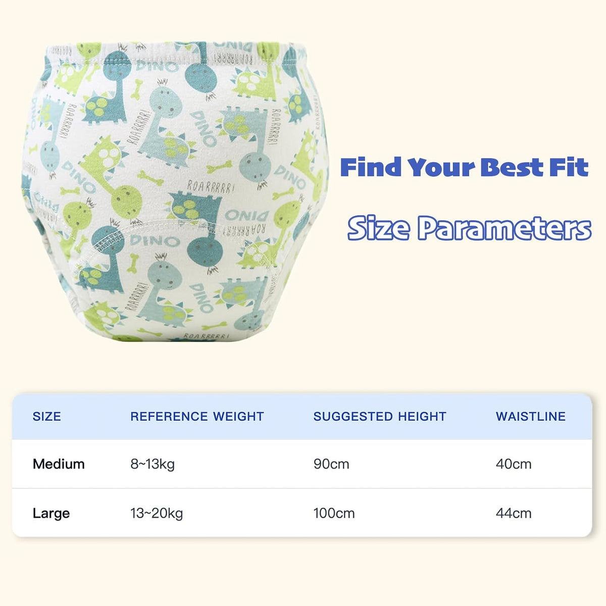 SKY-TOUCH 5PCS Baby Potty Training Pants Cotton, Soft Breathable Potty Training Underwear for 1-3 Years, Highly Absorbent Reusable Diapers for Baby Boys & Girls (L, Boy 13-20kg) - 5
