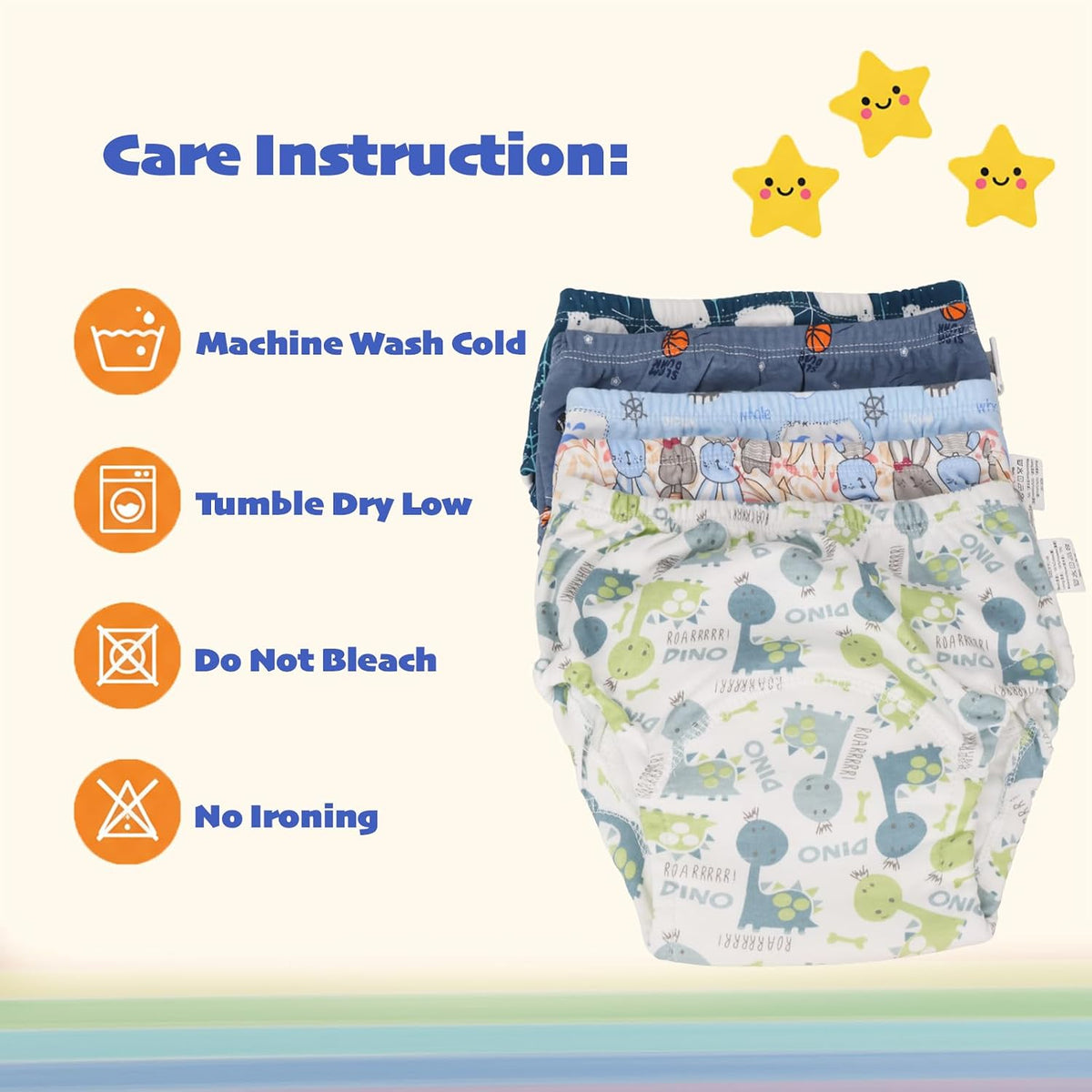 SKY-TOUCH 5PCS Baby Potty Training Pants Cotton, Soft Breathable Potty Training Underwear for 1-3 Years, Highly Absorbent Reusable Diapers for Baby Boys & Girls (L, Boy 13-20kg) - 6
