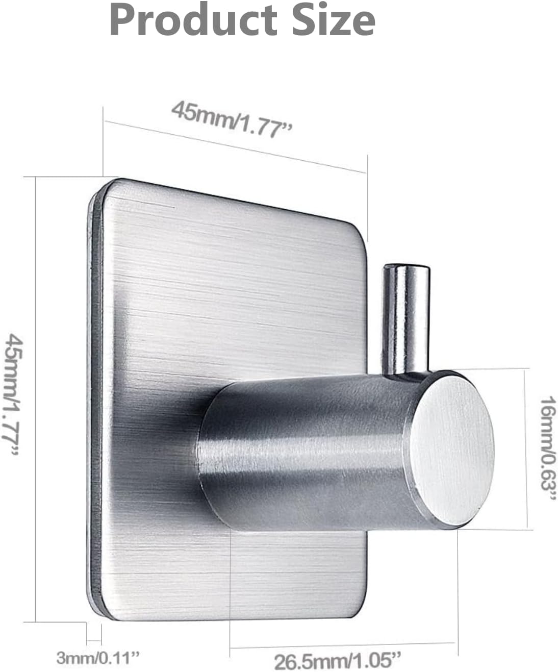 SKY-TOUCH Adhesive Towel Hooks 4pcs, Heavy Duty Wall Stainless Steel Hooks for Hanging Coat Clothes Towels Hat Bags for Home Entryway Bathroom Kitchen - 2