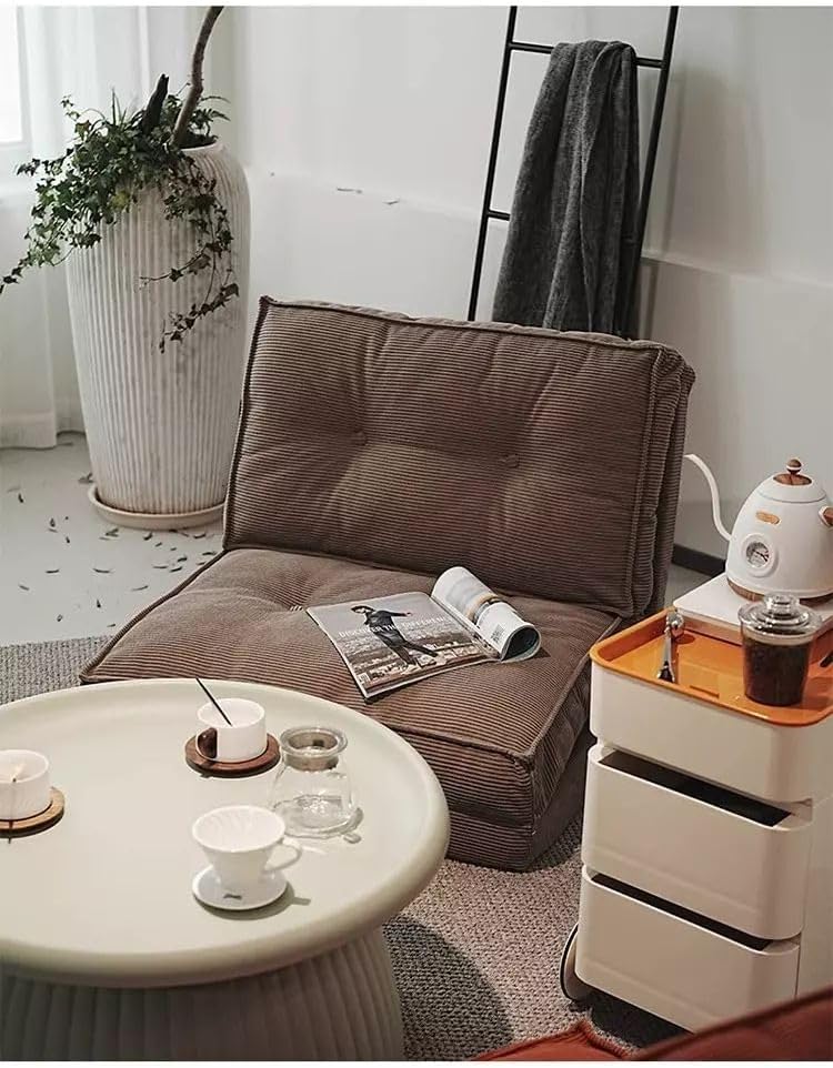 SKY-TOUCH 3 in 1 Folding Floor Sofa Bed with Velvet Look, Padded Sofa Bed up to 240 kg Load Capacity for Bedroom, Living Room, Coffee Brown, 55x89x12CM - 2