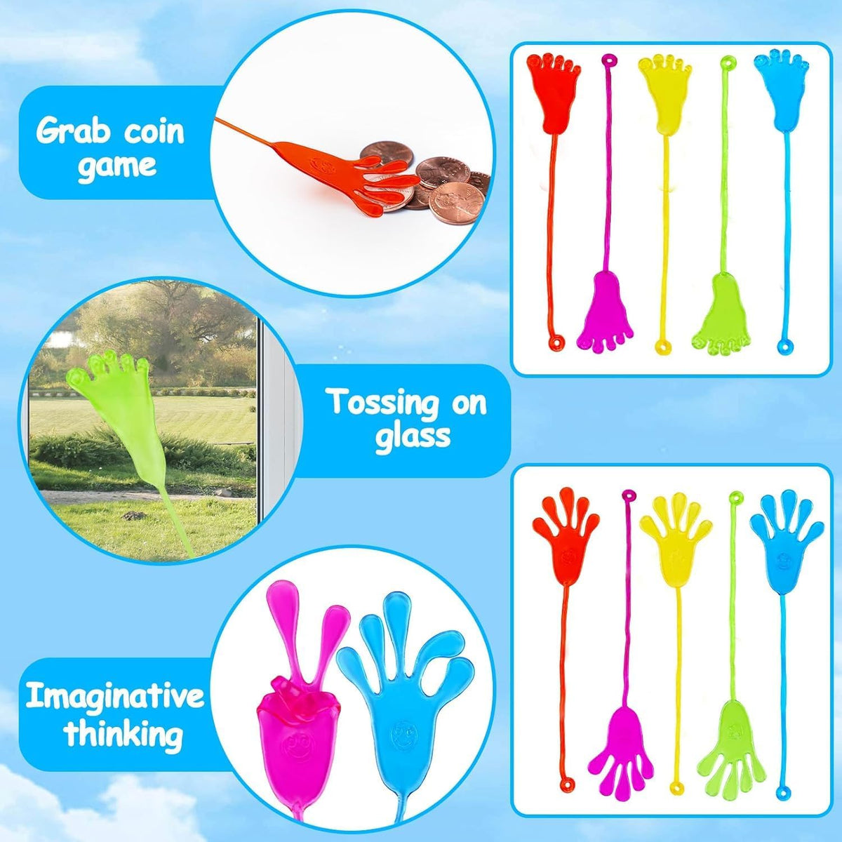 SKY-TOUCH 80 Pcs Sticky Hand Toys, Assorted Colors, Stretchy Sticky Hands for Kids Party Favors, Classroom Prizes, Ideal Birthday Gifts & Party Supplies - 3