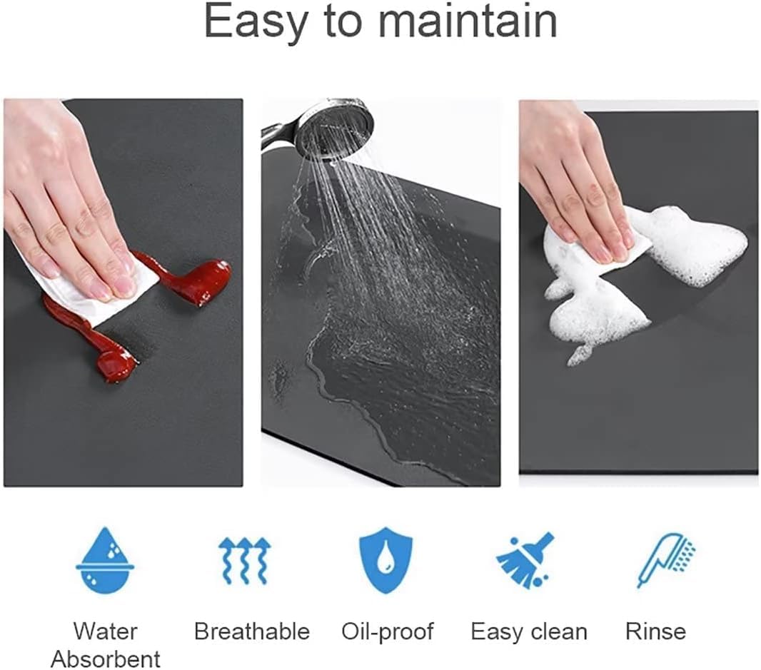 SKY-TOUCH Dish Drying Mat for Kitchen Counter, Dish Drying Pad with Non-Slip Rubber Backed, Hide Stain Anti Absorbent for Kitchen Counter (Dark Gray, 60x40cm) - 2