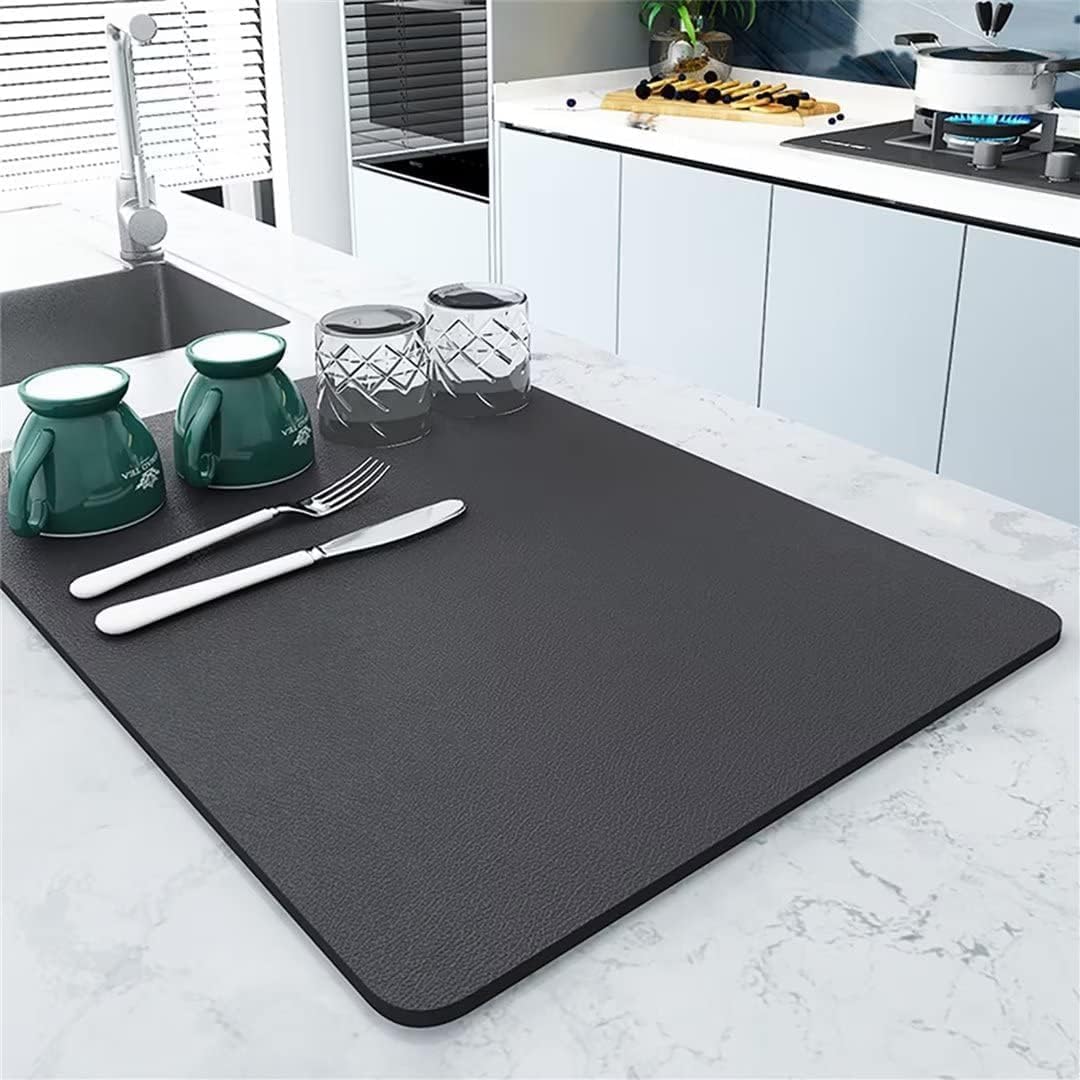 SKY-TOUCH Dish Drying Mat for Kitchen Counter, Dish Drying Pad with Non-Slip Rubber Backed, Hide Stain Anti Absorbent for Kitchen Counter (Dark Gray, 60x40cm) - 3