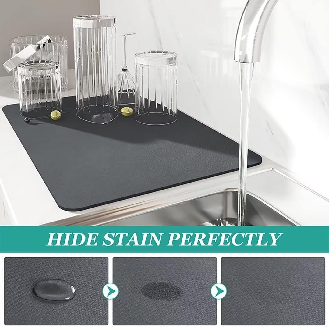 SKY-TOUCH Dish Drying Mat for Kitchen Counter, Dish Drying Pad with Non-Slip Rubber Backed, Hide Stain Anti Absorbent for Kitchen Counter (Dark Gray, 60x40cm) - 6