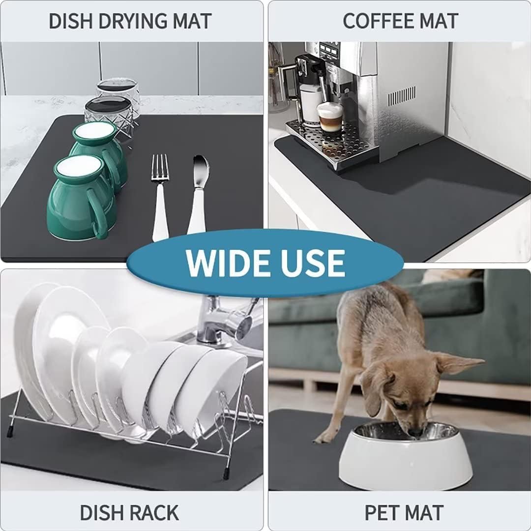 SKY-TOUCH Dish Drying Mat for Kitchen Counter, Dish Drying Pad with Non-Slip Rubber Backed, Hide Stain Anti Absorbent for Kitchen Counter (Dark Gray, 60x40cm) - 7