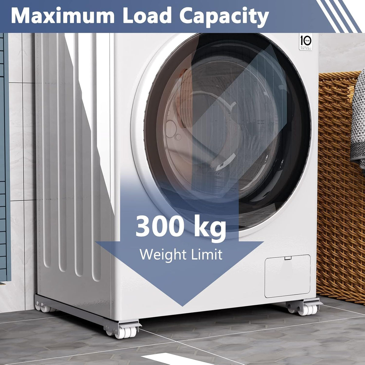 SKY-TOUCH 2 PCS Washing Machine Base with Brake, Movable Adjustable Base for Washer, Dryer, Refrigerator and Heavy Objects, Non-Slip, Load 300kgs, Grey - Extended size 45cm-70cm - 2