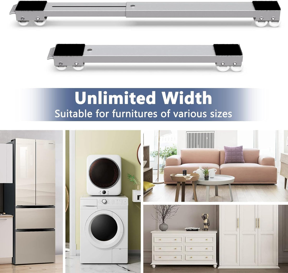 SKY-TOUCH 2 PCS Washing Machine Base with Brake, Movable Adjustable Base for Washer, Dryer, Refrigerator and Heavy Objects, Non-Slip, Load 300kgs, Grey - Extended size 45cm-70cm - 4