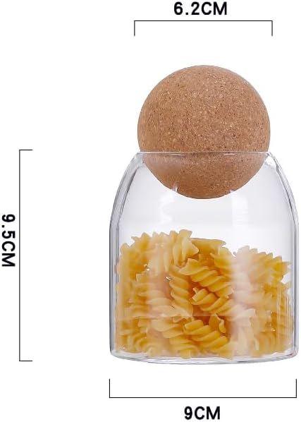 SKY-TOUCH 3-Pack 500ML Glass Storage Jars with Ball Cork Lid – Airtight Sealed Canister for Food, Spices, Coffee, Tea, and More – Decorative Glass Organizer with Wooden Lid - 2