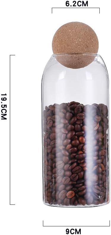 SKY-TOUCH 3-Pack 1200ML Glass Storage Jars with Ball Cork Lid – Airtight Sealed Canister for Food, Spices, Coffee, Tea, and More – Decorative Glass Organizer with Wooden Lid - 2