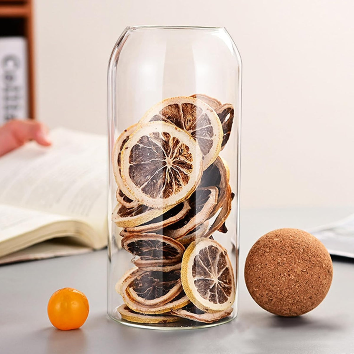 SKY-TOUCH 3-Pack 1200ML Glass Storage Jars with Ball Cork Lid – Airtight Sealed Canister for Food, Spices, Coffee, Tea, and More – Decorative Glass Organizer with Wooden Lid - 5