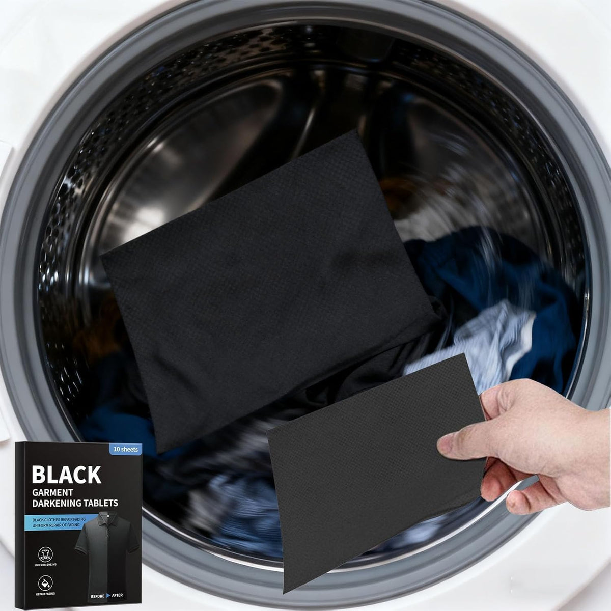 SKY-TOUCH 10PCS Black Fabric Dye Sheets, Clothes Color Restorer & Fade Preventer, Long-Lasting Color Fixing for Cotton, Silk, & More, Anti-Fade Protection for Black Clothes in All Wash Conditions - 4