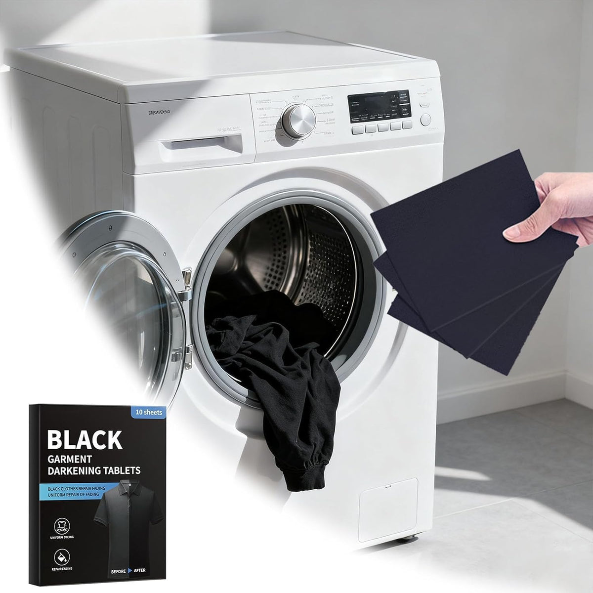 SKY-TOUCH 10PCS Black Fabric Dye Sheets, Clothes Color Restorer & Fade Preventer, Long-Lasting Color Fixing for Cotton, Silk, & More, Anti-Fade Protection for Black Clothes in All Wash Conditions - 7
