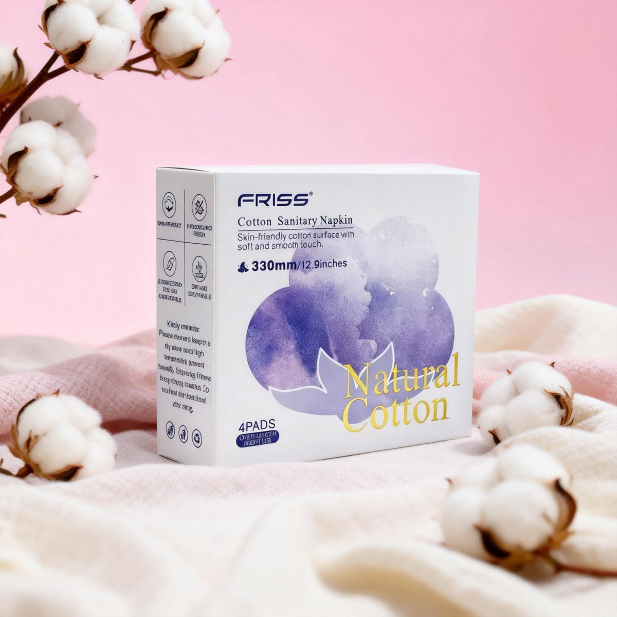 SKY-TOUCH 2 Pack Maxi Thick Long Sanitary Pads 330mm, Night Pads for Women, Heavy Flow, Cotton Unscented, for Women Gentle on the skin,4 pads/pack - 2