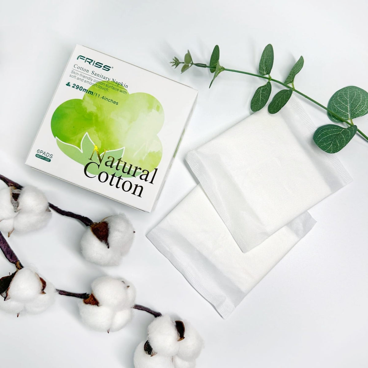 SKY-TOUCH 2 Pack Ultra Night Thin Pads for Women 290mm, Regular Flow, Cotton Unscented, Ultra Thin Pads with Wings Gentle on the skin for Women,6 pads/pack - 2