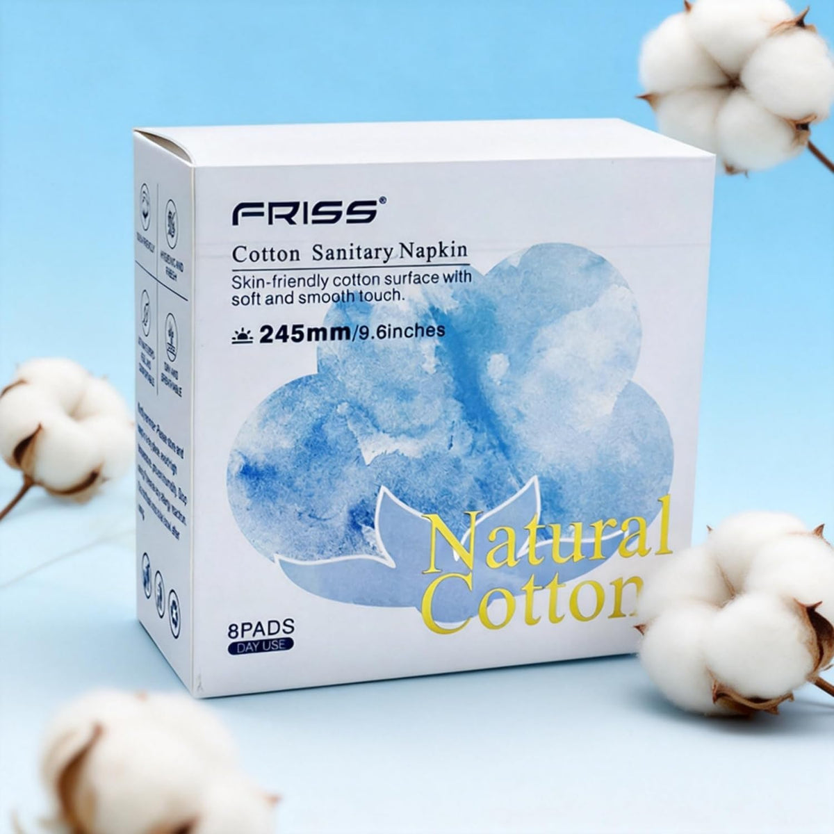SKY-TOUCH 2 Pack Sanitary Pads for Women 245mm, Regular Flow, Cotton Unscented, Ultra Thin Pads with Wings, Fast Absorption, Gentle on the skin, 8 pads/pack - 3