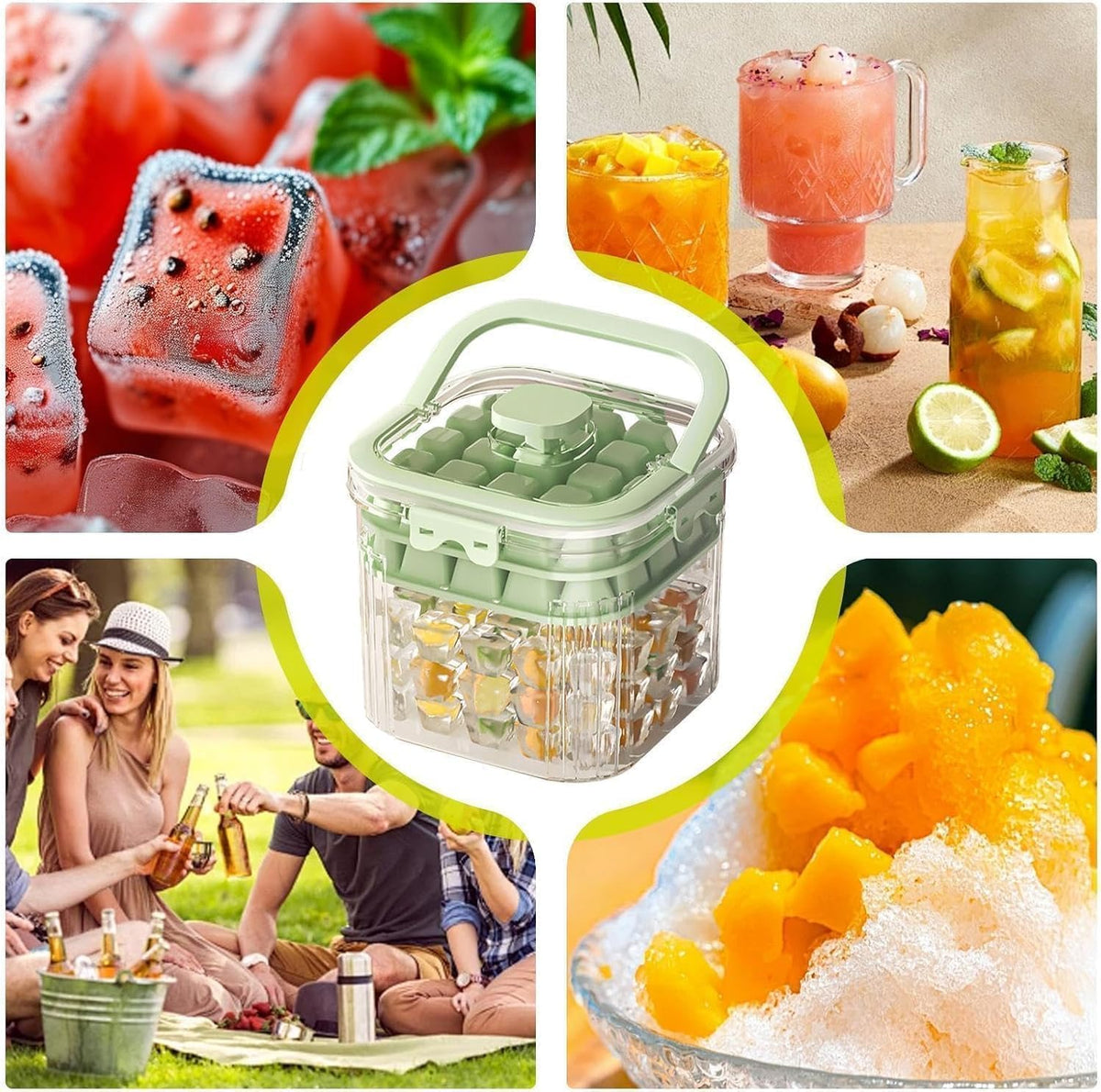 SKY-TOUCH 5L Portable Ice Bucket for Freezer with 56 Grids Mold Tray & Scoop, Large Capacity Clear Refrigerator Ice Cube Storage Bin for Outdoor Camping and BBQ Party (Green) - 9