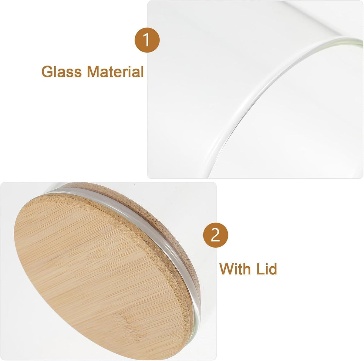 SKY-TOUCH 6PCS Glass Storage Jars, Spice Jars with Airtight Bamboo Lid, Suitable for Flour, Grains, Sugar, Tea, Coffee Beans, and Snacks, 1300ML - 10x10x20cm - 4