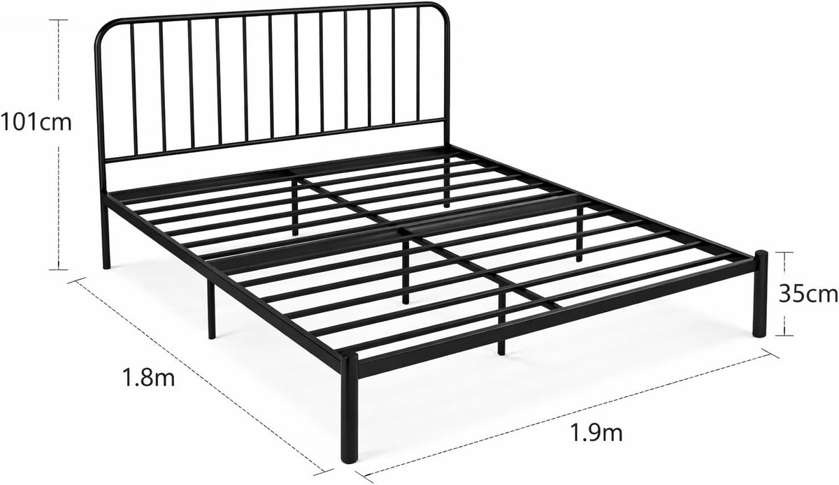 SKY-TOUCH Iron Platform Bed, Sturdy Platform Bed Frame with Heavy Duty Metal Platform, Iron-Art Headboard/Footboard/Under Bed Storage/No Box Spring Needed, Black - 1.8x1.9m - 2