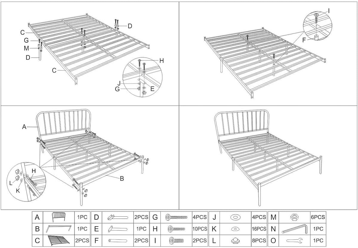 SKY-TOUCH Iron Platform Bed, Sturdy Platform Bed Frame with Heavy Duty Metal Platform, Iron-Art Headboard/Footboard/Under Bed Storage/No Box Spring Needed, Black - 1.8x1.9m - 3