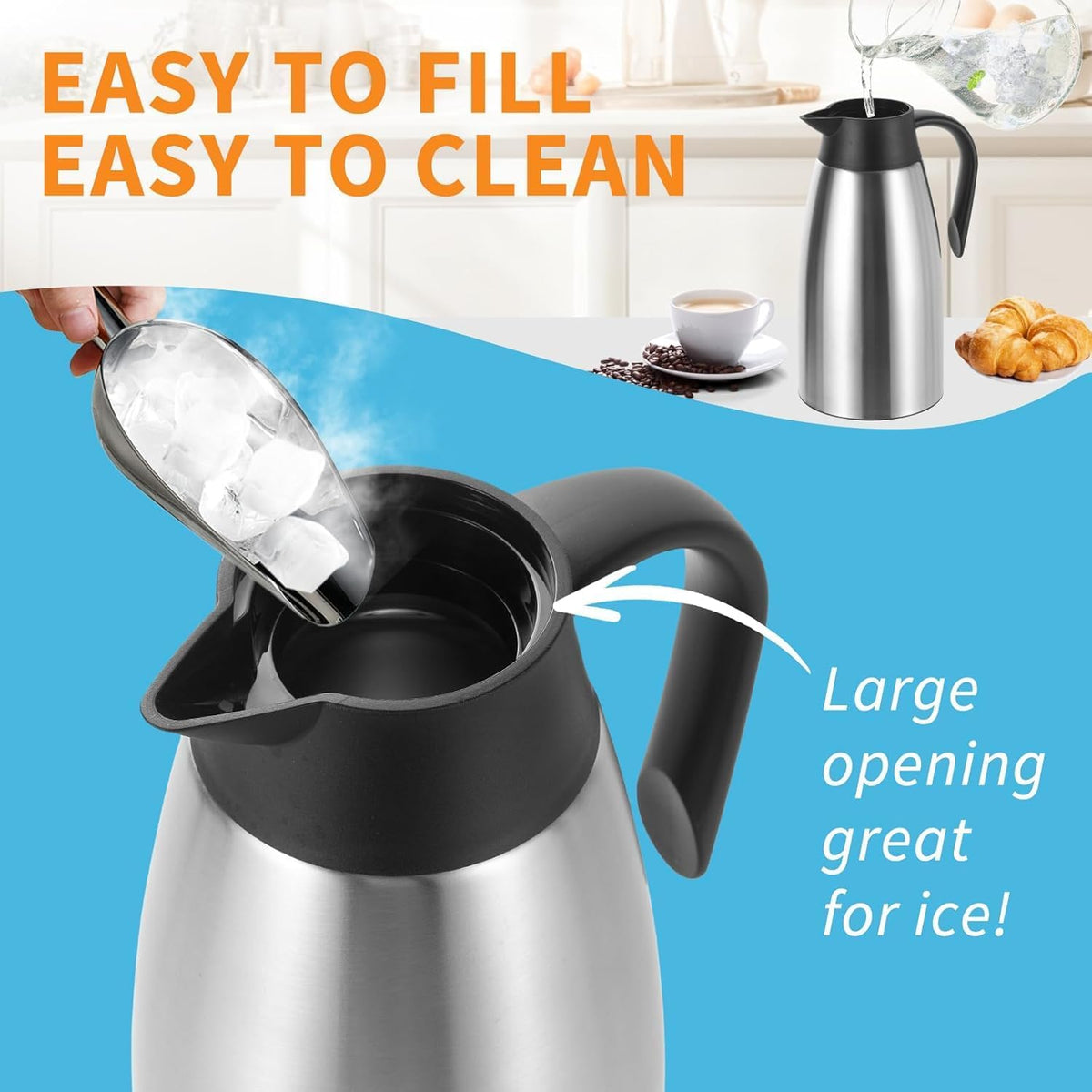 SKY-TOUCH 2L Hot Beverage Carafes, Large-capacity Teapot, Double-walled Stainless Steel Vacuum Insulated, Anti-scalding Outer Layer, Suitable for Brewing Tea, Coffee, And Hot Water, Silver - 3