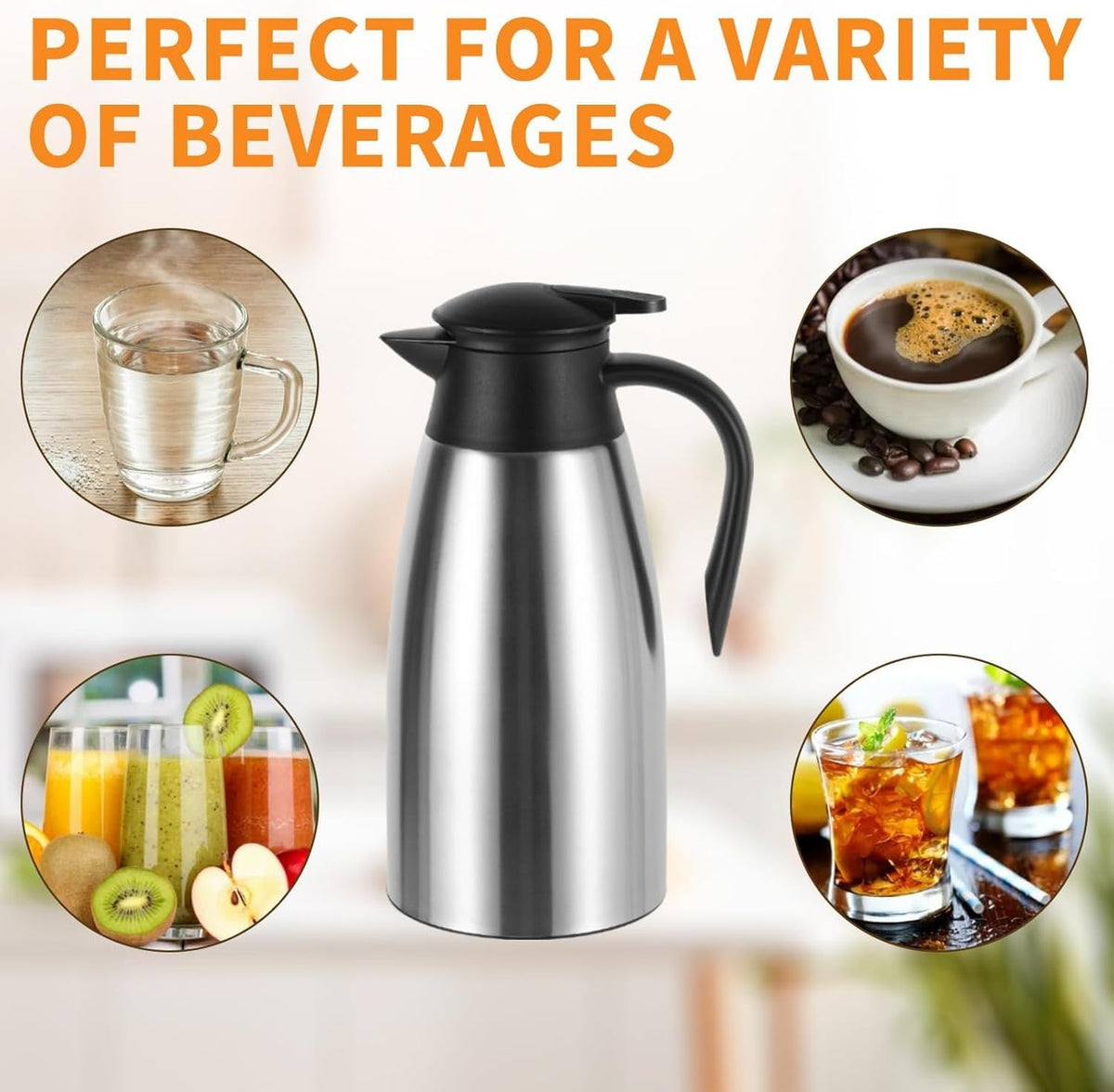 SKY-TOUCH 2L Hot Beverage Carafes, Large-capacity Teapot, Double-walled Stainless Steel Vacuum Insulated, Anti-scalding Outer Layer, Suitable for Brewing Tea, Coffee, And Hot Water, Silver - 5