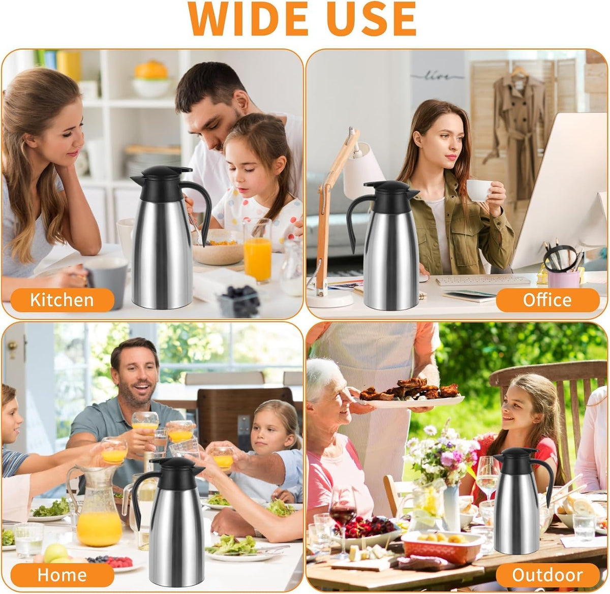SKY-TOUCH 2L Hot Beverage Carafes, Large-capacity Teapot, Double-walled Stainless Steel Vacuum Insulated, Anti-scalding Outer Layer, Suitable for Brewing Tea, Coffee, And Hot Water, Silver - 6
