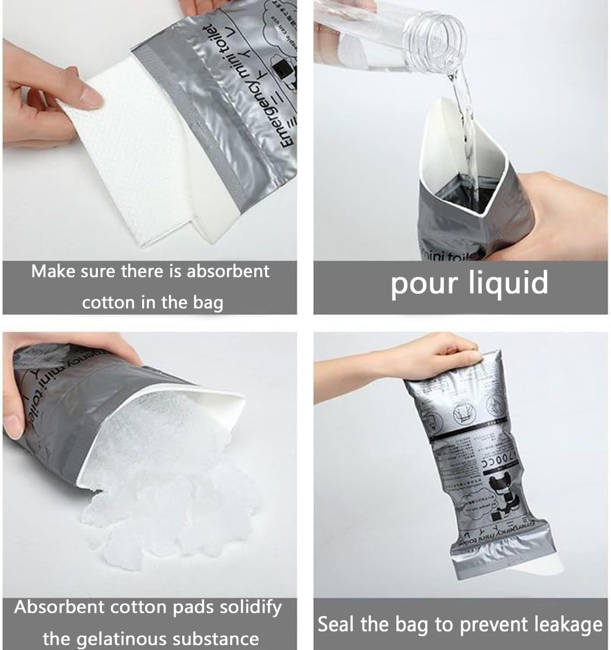 SKY-TOUCH 20 Pack Disposable Urinal Bags 700ML, Portable Travel Pee Bags for Car Emergency, Camping & Traffic Jam, Leak Proof Urine Bags for Men & Women, Grey - 3