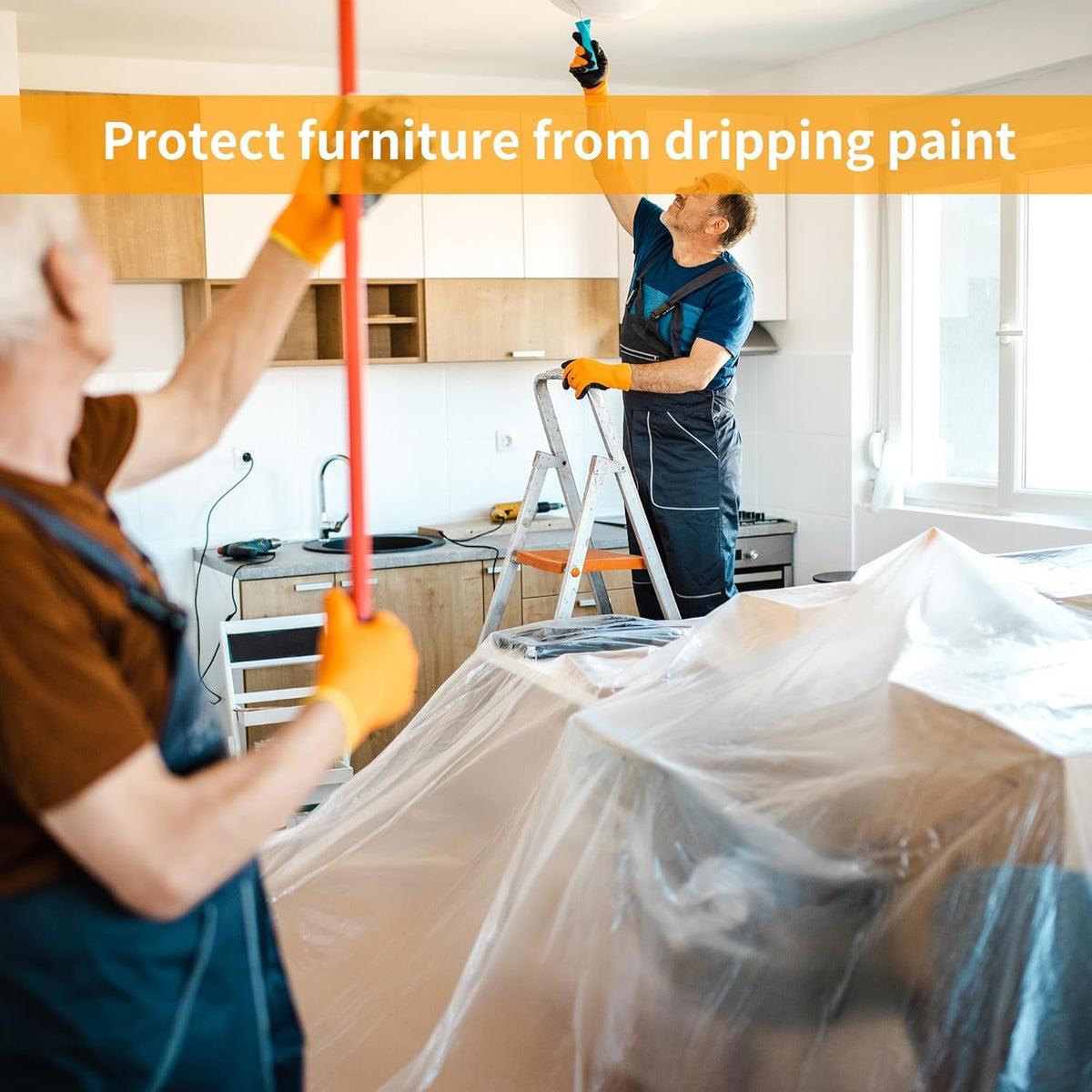 SKY-TOUCH 2 Rolls Plastic Dustproof Cloth, Decorative Plastic Dustproof Cloth, 4.5m x 20m Waterproof Masking Film roll, Pre-applied Tape, Suitable for Furniture Painting and Masking - 7