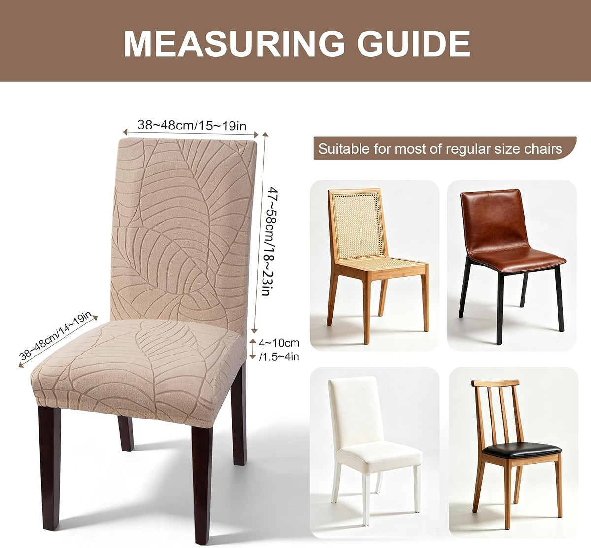 SKY-TOUCH 4 PCS Dining Chair Slipcovers, Stretch Dining Room Chair Covers, Removable Washable Chair Protectors, Dustproof Chair Covers for Home, Kitchen, Restaurant, Hotel (Sand) - 2