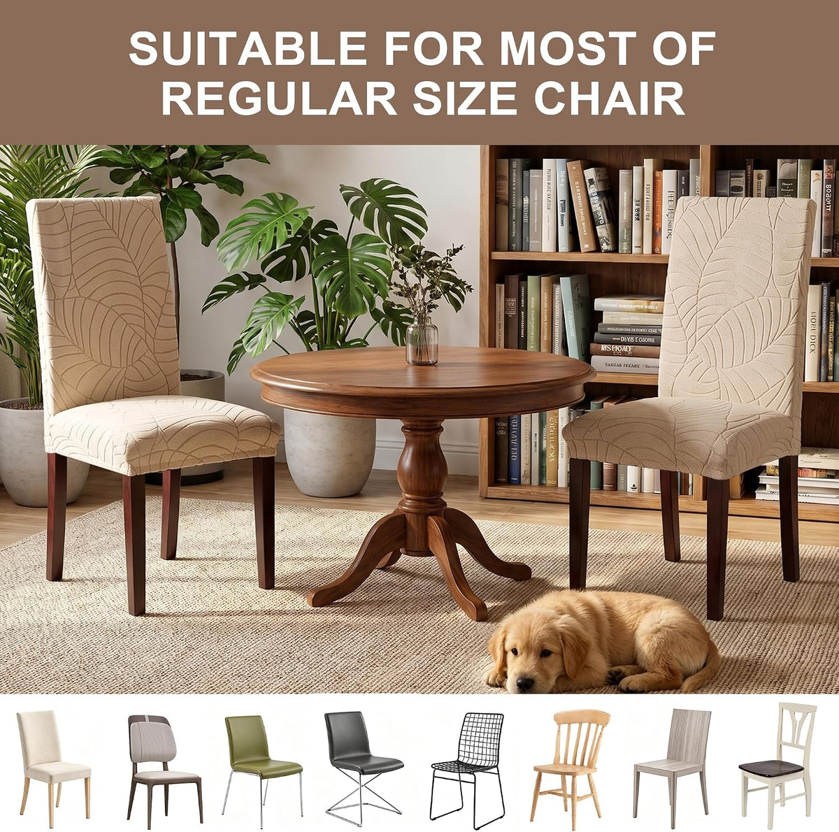 SKY-TOUCH 4 PCS Dining Chair Slipcovers, Stretch Dining Room Chair Covers, Removable Washable Chair Protectors, Dustproof Chair Covers for Home, Kitchen, Restaurant, Hotel (Sand) - 5