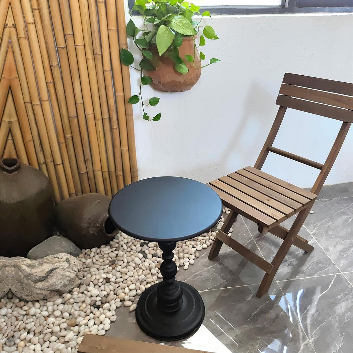 SKY-TOUCH Round Metal Side Table/Coffee Table – Vintage Matte Black Round Side Table or Nightstand – Compact Decorative Accent Table, Suitable for Living Room Corners and Bedrooms - 2