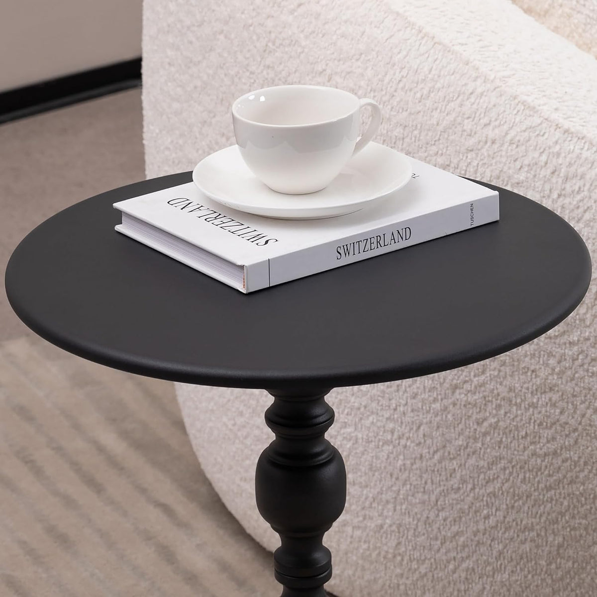 SKY-TOUCH Round Metal Side Table/Coffee Table – Vintage Matte Black Round Side Table or Nightstand – Compact Decorative Accent Table, Suitable for Living Room Corners and Bedrooms - 4
