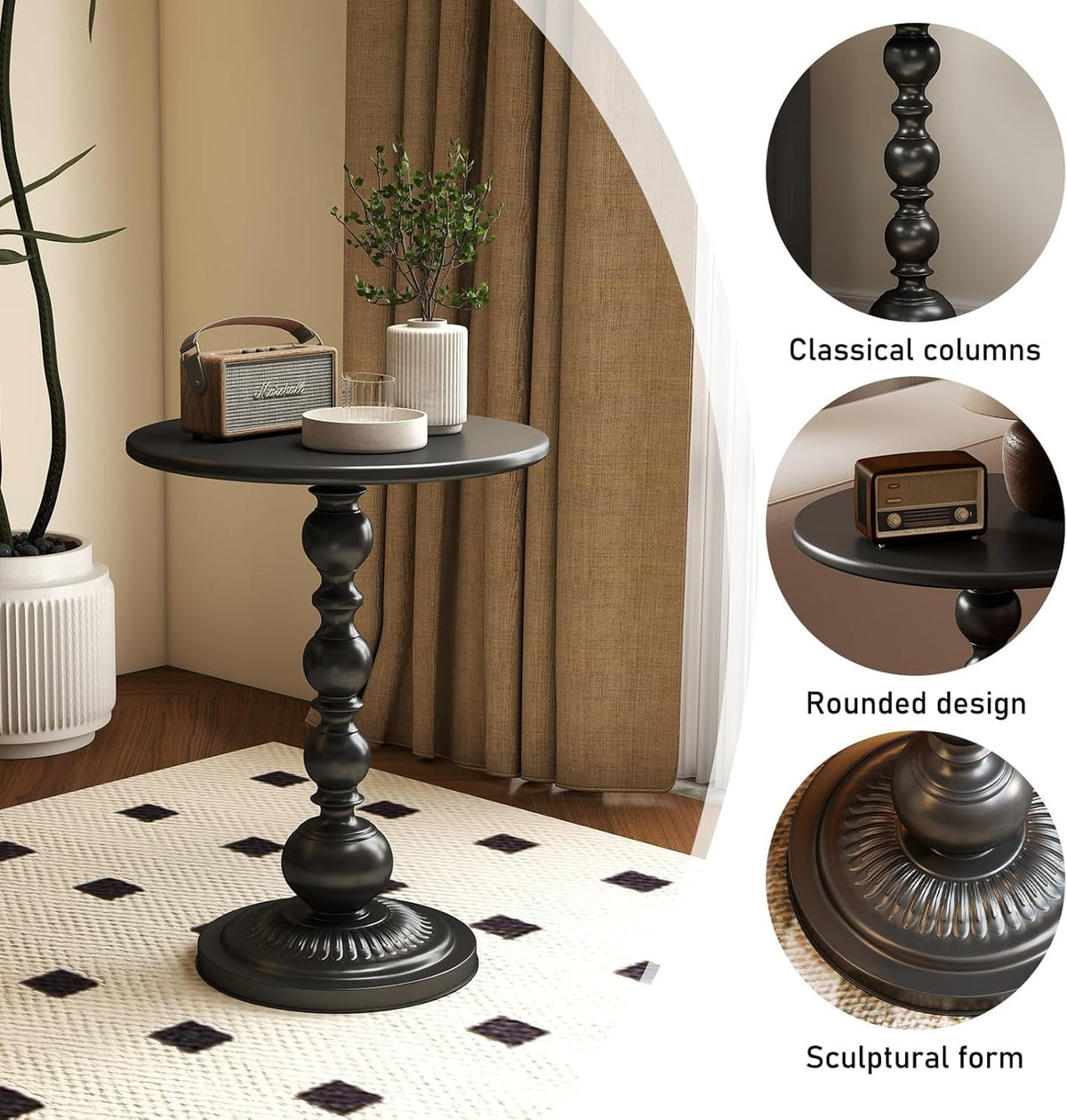 SKY-TOUCH Round Metal Side Table/Coffee Table – Vintage Matte Black Round Side Table or Nightstand – Compact Decorative Accent Table, Suitable for Living Room Corners and Bedrooms - 7