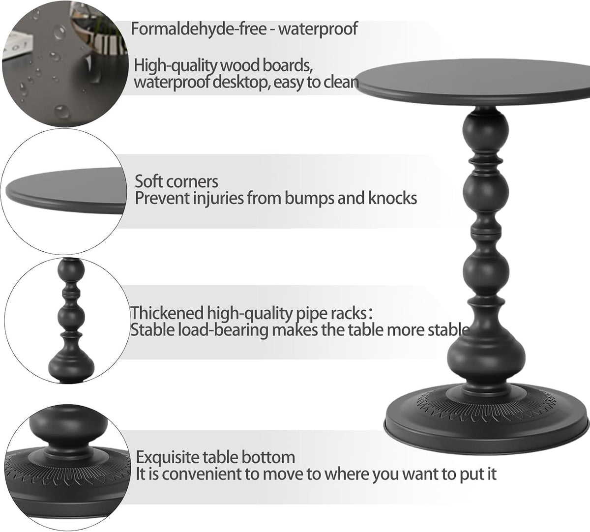 SKY-TOUCH Round Metal Side Table/Coffee Table – Vintage Matte Black Round Side Table or Nightstand – Compact Decorative Accent Table, Suitable for Living Room Corners and Bedrooms - 8
