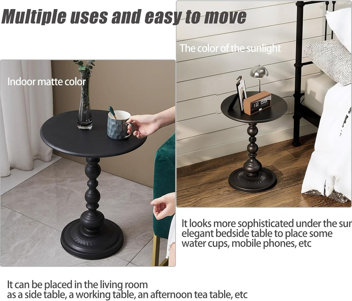 SKY-TOUCH Round Metal Side Table/Coffee Table – Vintage Matte Black Round Side Table or Nightstand – Compact Decorative Accent Table, Suitable for Living Room Corners and Bedrooms - 9