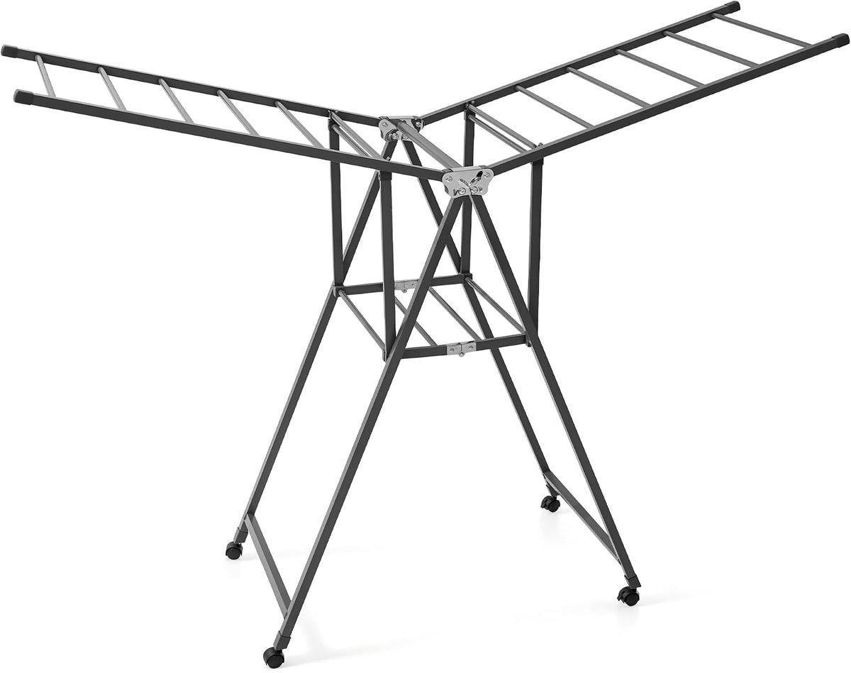 SKY-TOUCH Foldable Clothes Drying Rack, 2-Level Laundry Drying Rack, Free-Standing Large Drying Rack, with Height Adjustable Wings, Indoor & Outdoor Use, Gray - 106x46x10.5 - 2