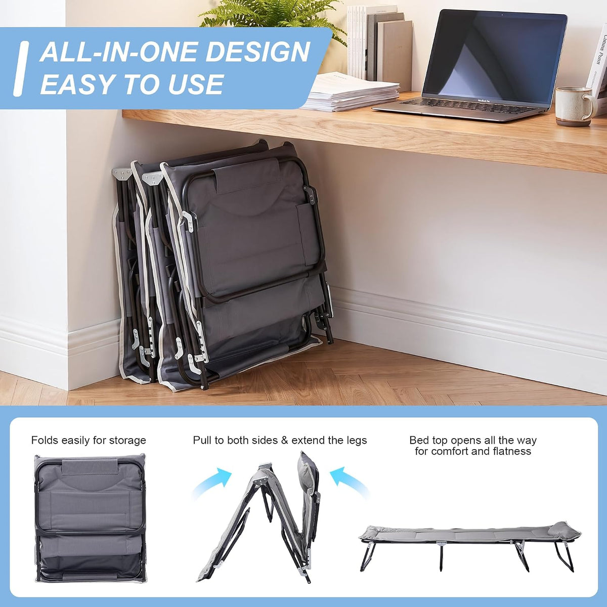 SKY-TOUCH Portable Folding Camping Cot, Adjustable Adults Reclining Lounge Chairs With Pillow, Sleeping Cots for Adults for Bedroom, Office, Camp, No Assembly Required - 5