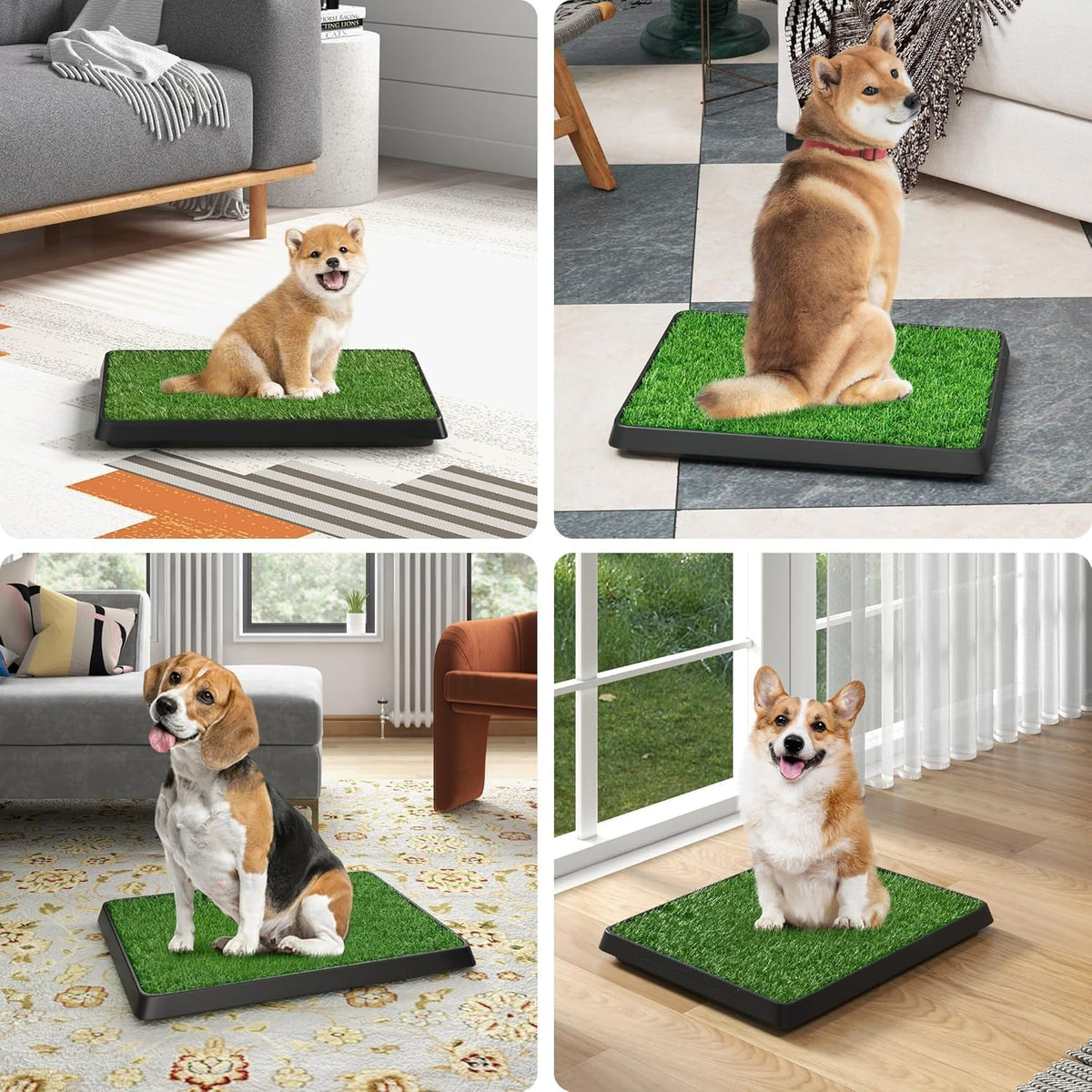 SKY-TOUCH Dog Potty Tray with Artificial Grass Pad, 3-Layer Washable Puppy Pee Training Toilet with Drawer, Indoor Pet Urine Mat for Small Medium Dogs, 51 x 64 x 6 cm - 5