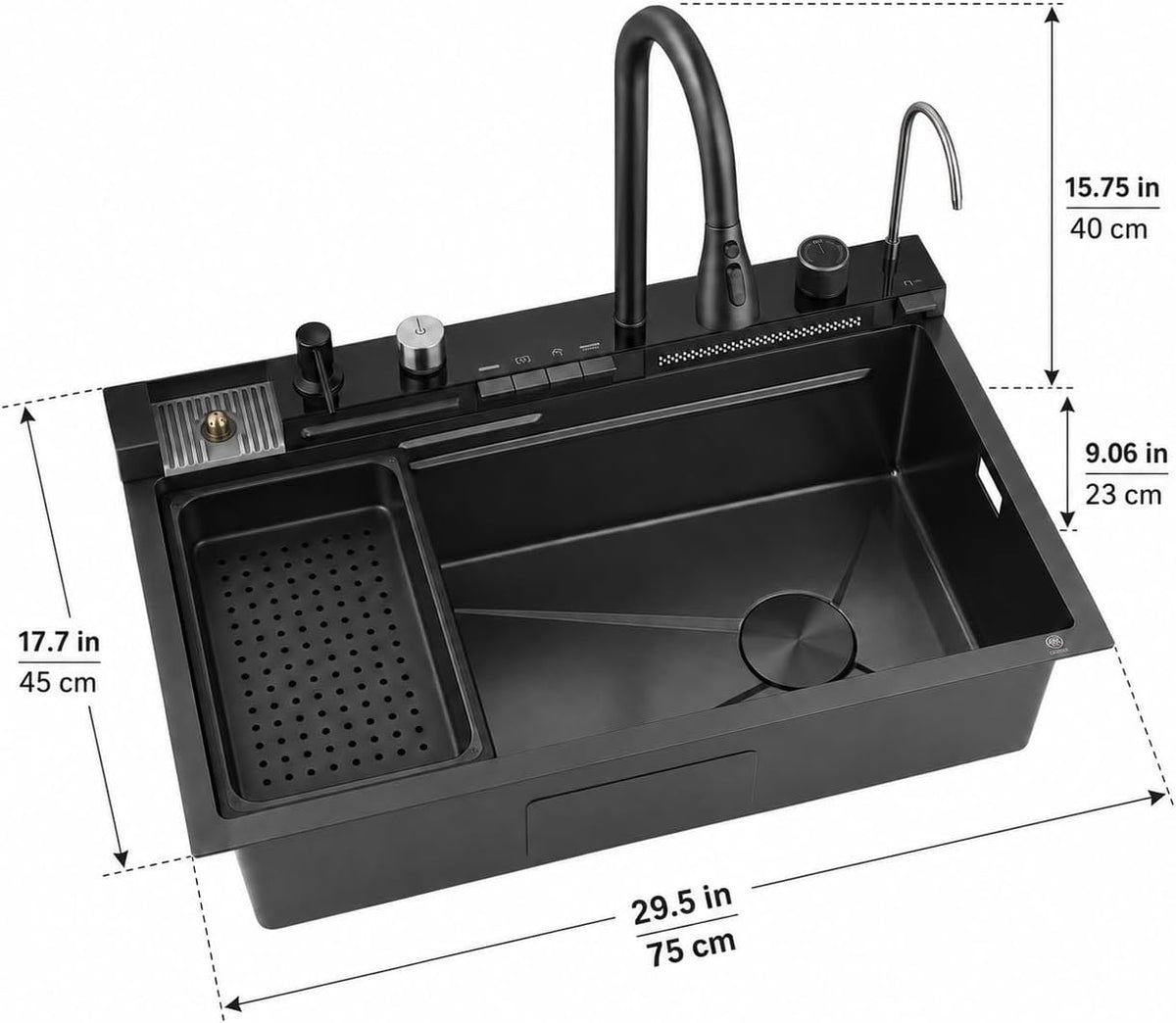 SKY-TOUCH 75 x 45 cm Single Bowl Waterfall Kitchen Sink, Stainless Steel Workstation Sink with Pull-Out Faucet, Cup Washer, Drain Basket, Cutting Board and Drain Kit - 3
