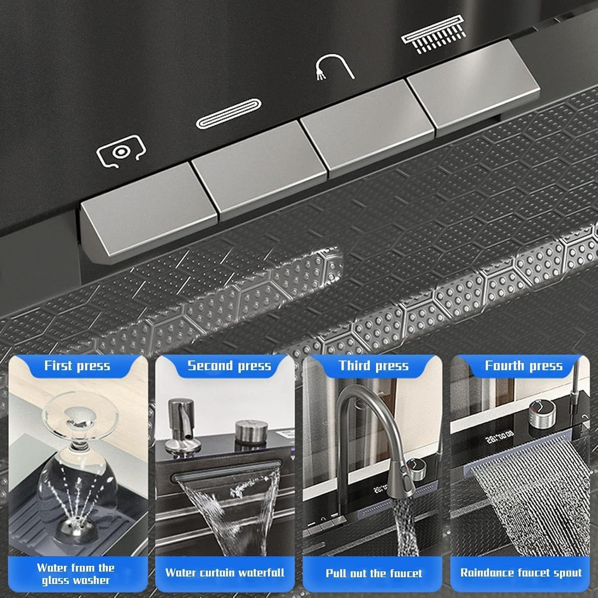 SKY-TOUCH 75 x 45 cm Single Bowl Waterfall Kitchen Sink, Stainless Steel Workstation Sink with Pull-Out Faucet, Cup Washer, Drain Basket, Cutting Board and Drain Kit - 6