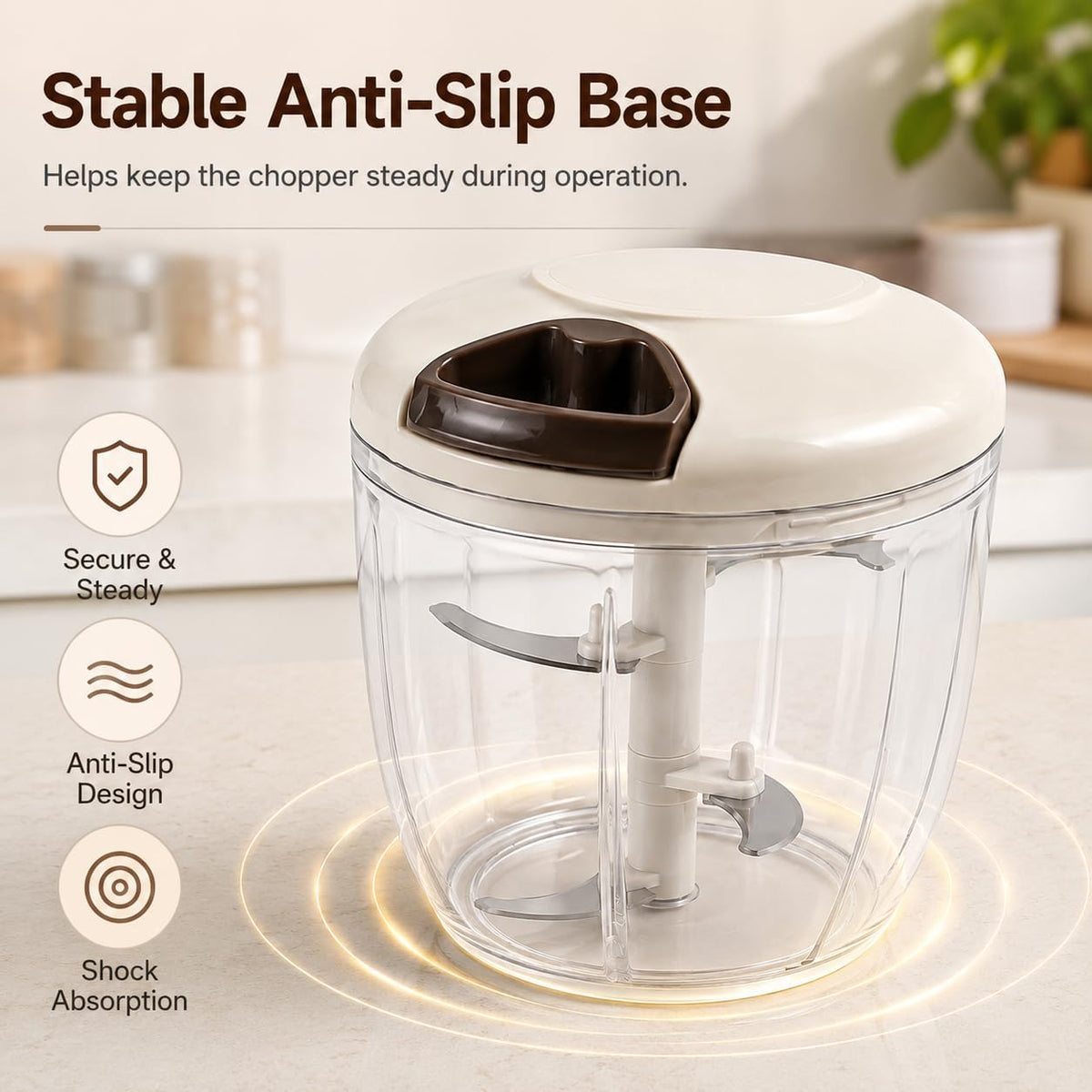 SKY-TOUCH Pull Chopper 900ml, BPA-Free Food Grade Manual Chopper with 5 Sharp 420 Stainless Steel Blades, Hand Pull Garlic Vegetable & Meat Mincer, Easy Clean Kitchen Tool - 3