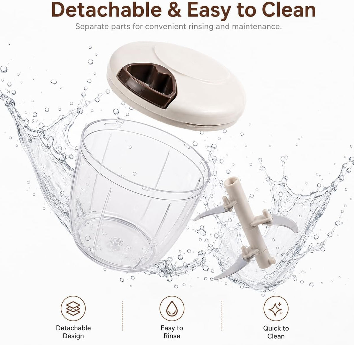 SKY-TOUCH Pull Chopper 900ml, BPA-Free Food Grade Manual Chopper with 5 Sharp 420 Stainless Steel Blades, Hand Pull Garlic Vegetable & Meat Mincer, Easy Clean Kitchen Tool - 4