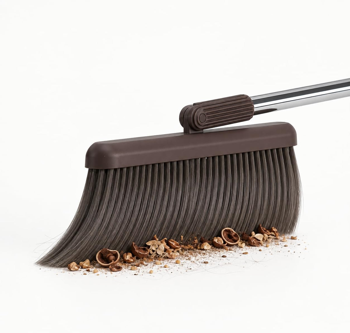 SKY-TOUCH Coffee Brown Broom and Dustpan Set with Long Handle, Upright Standing Dustpan with Built-in Comb Teeth, Indoor Sweeping Cleaning Set for Kitchen, Home, Office and Pet Hair - 4