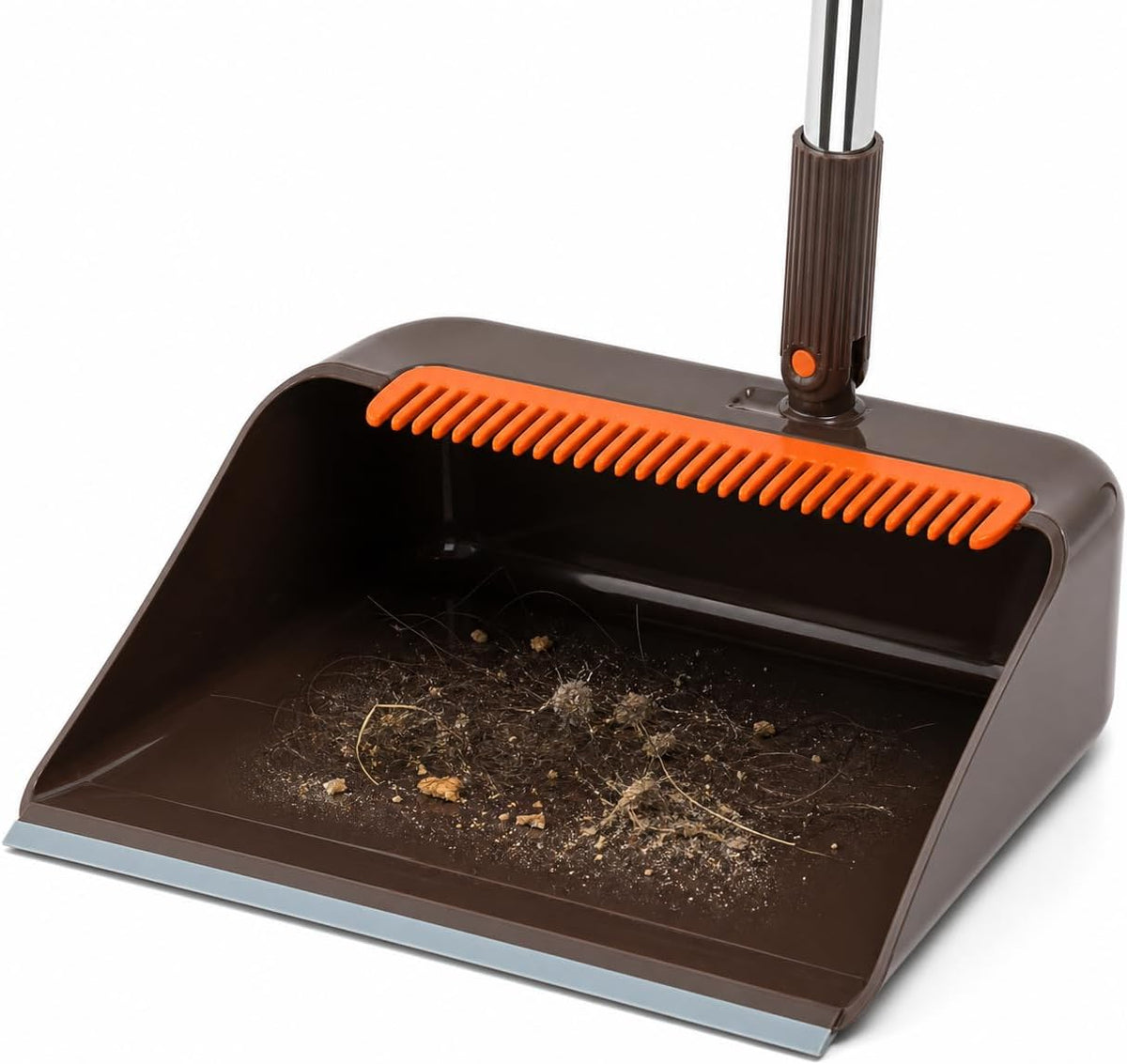 SKY-TOUCH Coffee Brown Broom and Dustpan Set with Long Handle, Upright Standing Dustpan with Built-in Comb Teeth, Indoor Sweeping Cleaning Set for Kitchen, Home, Office and Pet Hair - 5