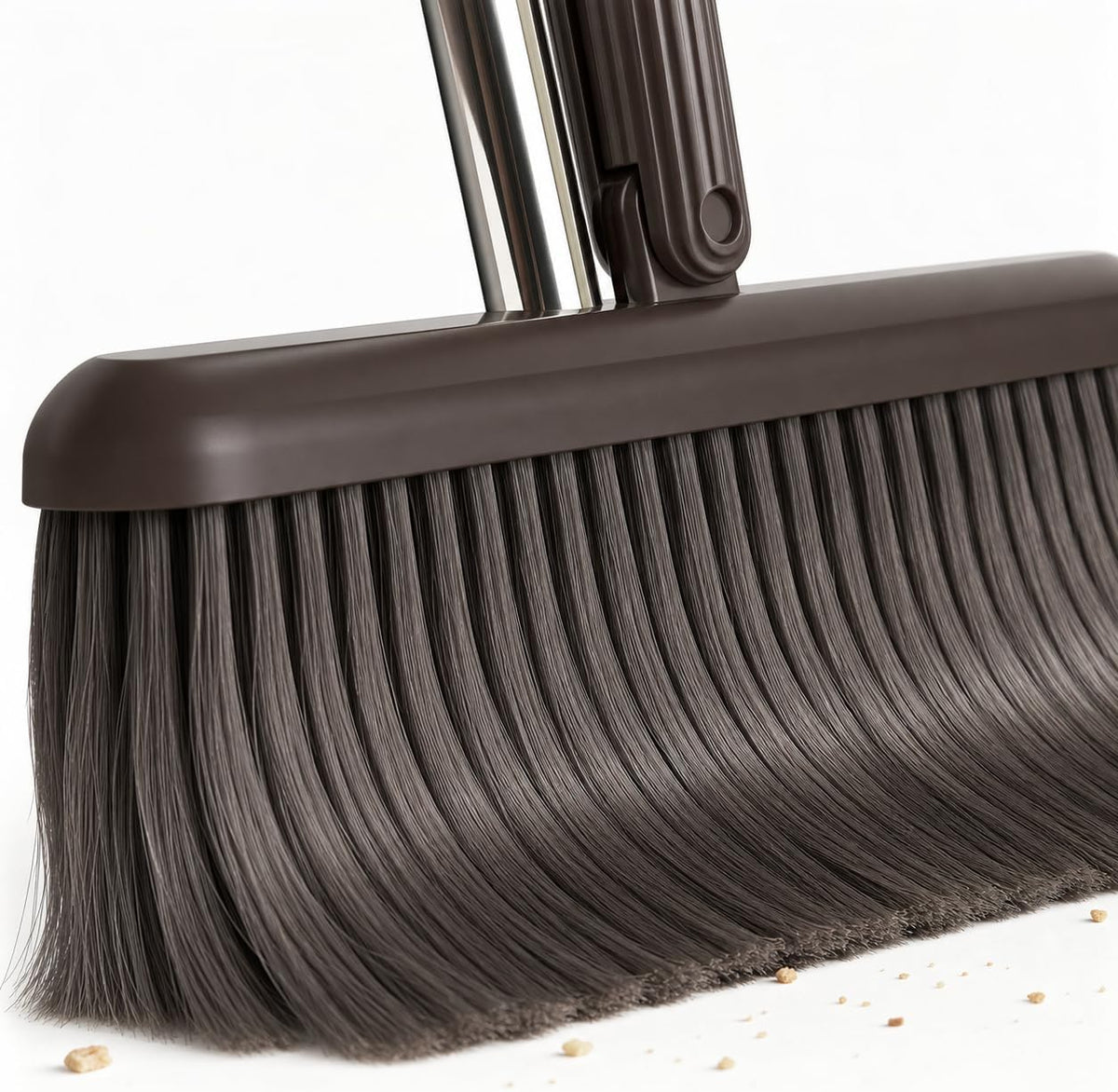 SKY-TOUCH Coffee Brown Broom and Dustpan Set with Long Handle, Upright Standing Dustpan with Built-in Comb Teeth, Indoor Sweeping Cleaning Set for Kitchen, Home, Office and Pet Hair - 6