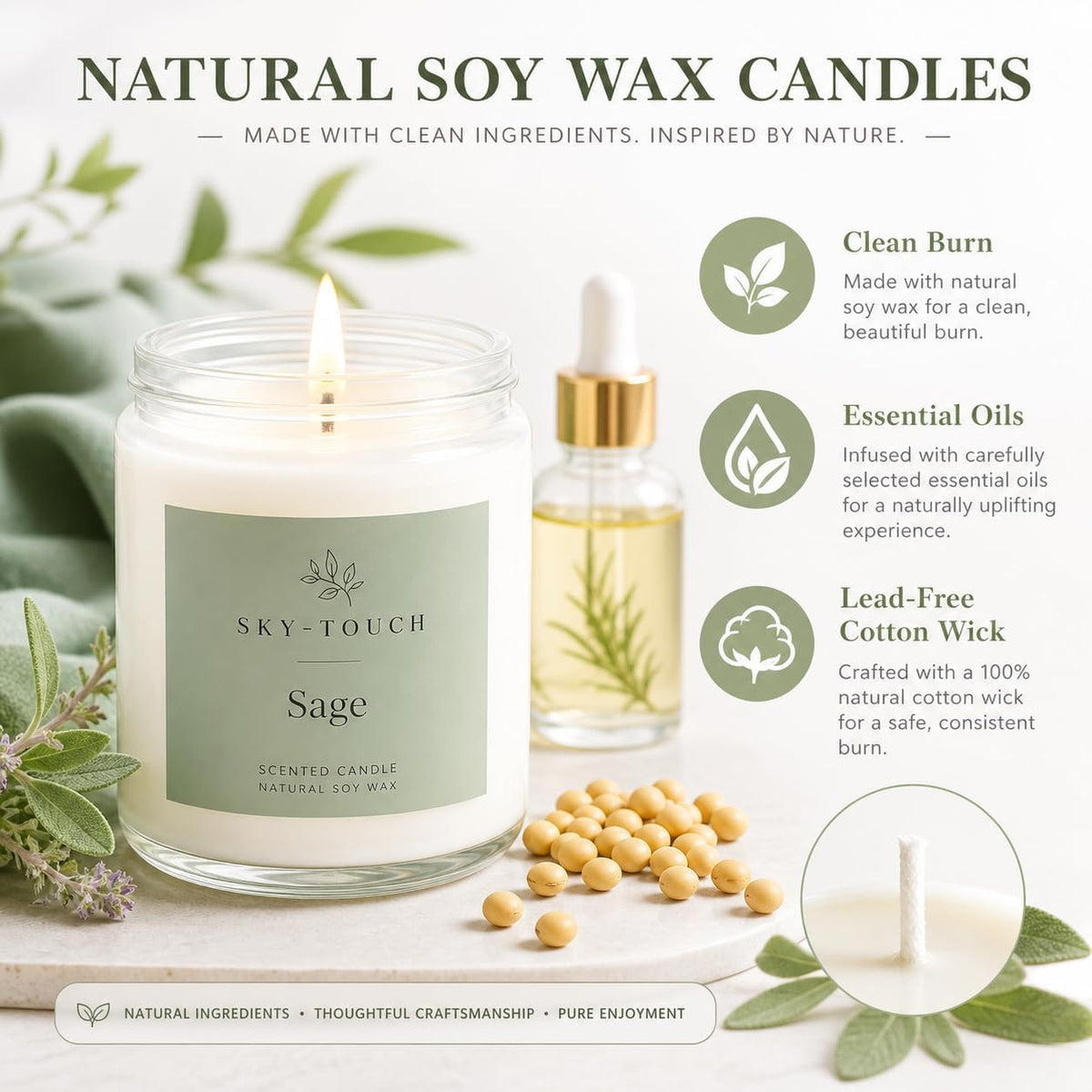 SKY-TOUCH 6 Pack Scented Candles Gift Set, Natural Soy Wax Aromatherapy Candles with Essential Oils for Women Men Friends Family, Eucalyptus Mint, Lavender, Sandalwood Rose, Vanilla, Sage, Jasmine - 3