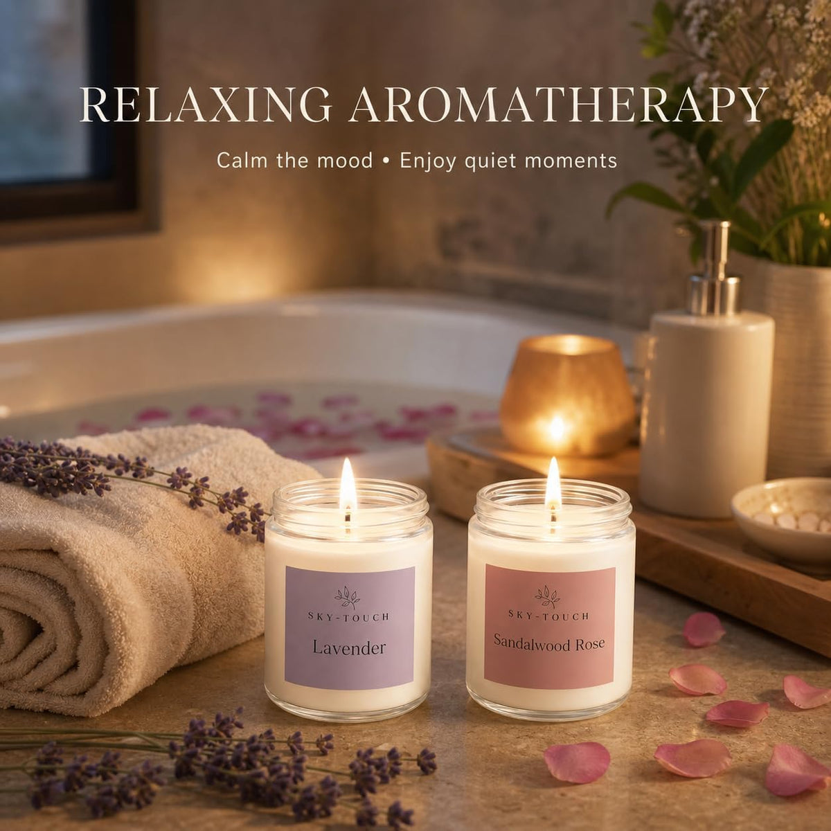 SKY-TOUCH 6 Pack Scented Candles Gift Set, Natural Soy Wax Aromatherapy Candles with Essential Oils for Women Men Friends Family, Eucalyptus Mint, Lavender, Sandalwood Rose, Vanilla, Sage, Jasmine - 4